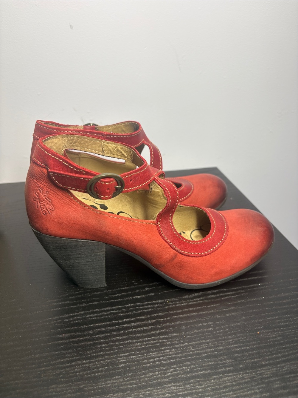 FLY London Red Mary Jane Flats with Floral Insole Accents - Picture 3 of 9